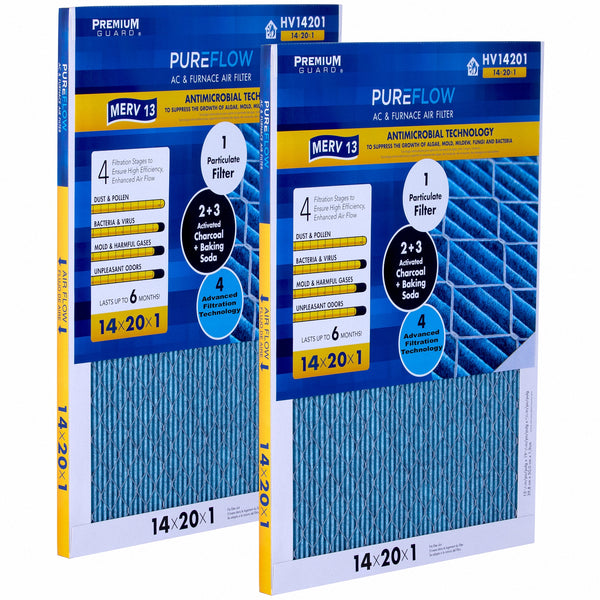 PUREFLOW, Home Furnace Air Filter 14x20x1, with 4 Layers of Advanced Filtration Technology, MERV-13 Pack of 2