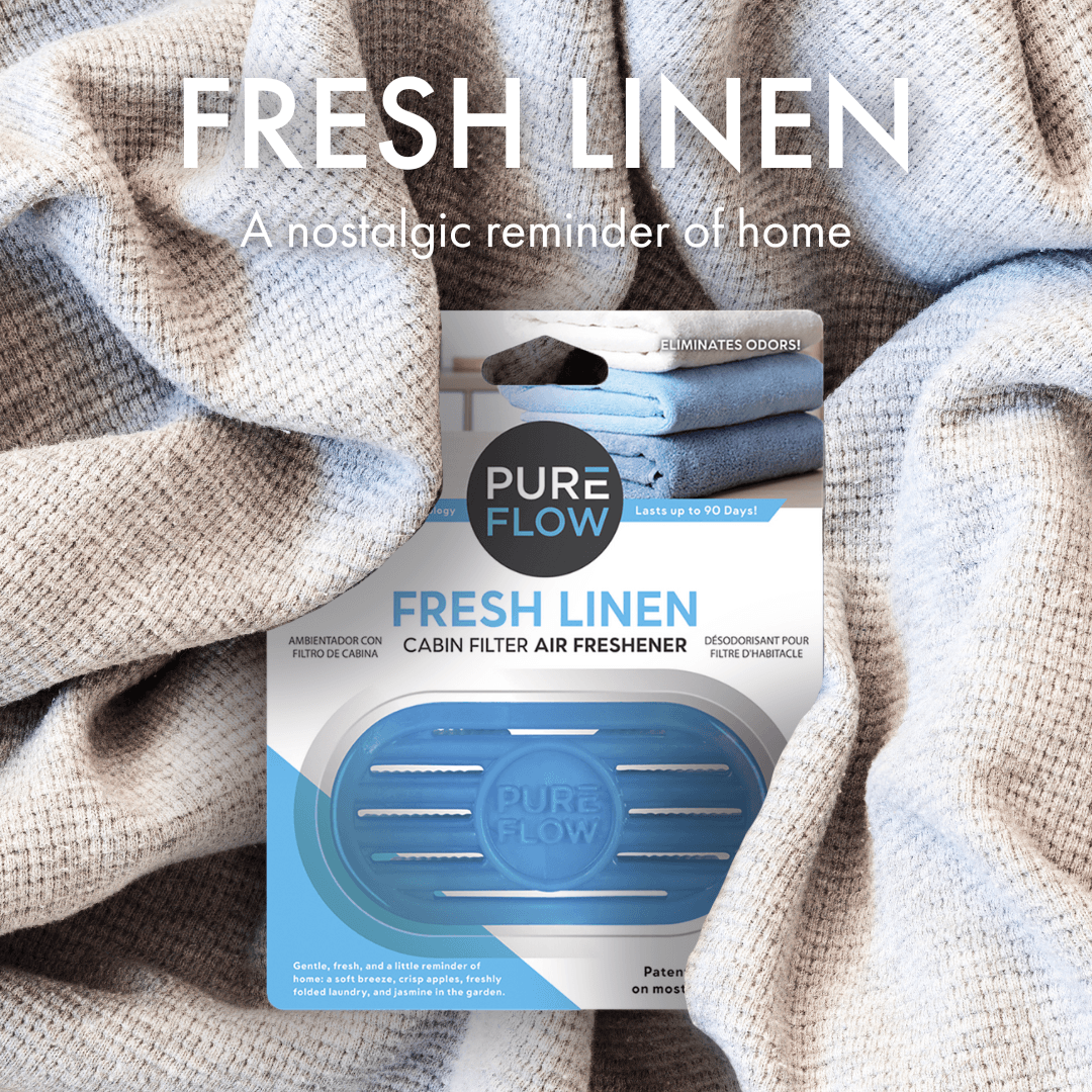 PUREFLOW Cabin Filter Air Freshener with Odor Eliminator – Fits on Most Car, Truck, and SUV Cabin Air Filters - Fresh Linen