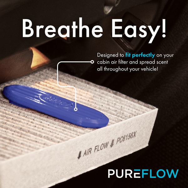 PUREFLOW Cabin Filter Air Freshener with Odor Eliminator – Fits on Most Car, Truck, and SUV Cabin Air Filters - New Car
