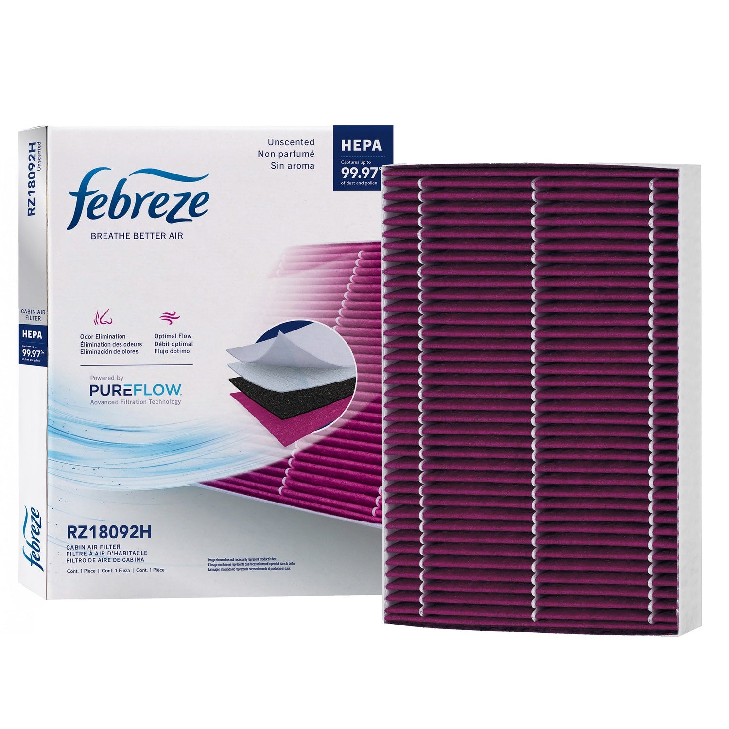 Febreze Odor Control HEPA Cabin Air Filter by PUREFLOW RZ18092H | Fits 2015 Dodge Challenger