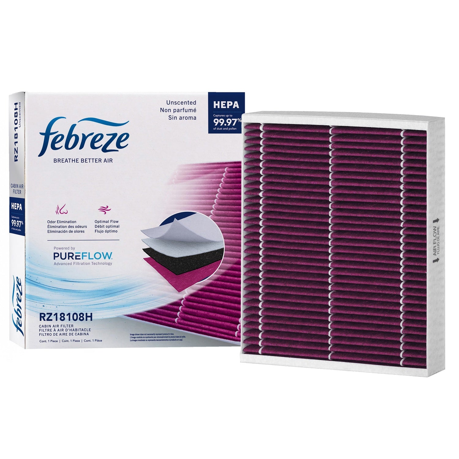 Febreze Odor Control HEPA Cabin Air Filter by PUREFLOW RZ18108H | Fits 2024 Chevrolet Silverado 1500