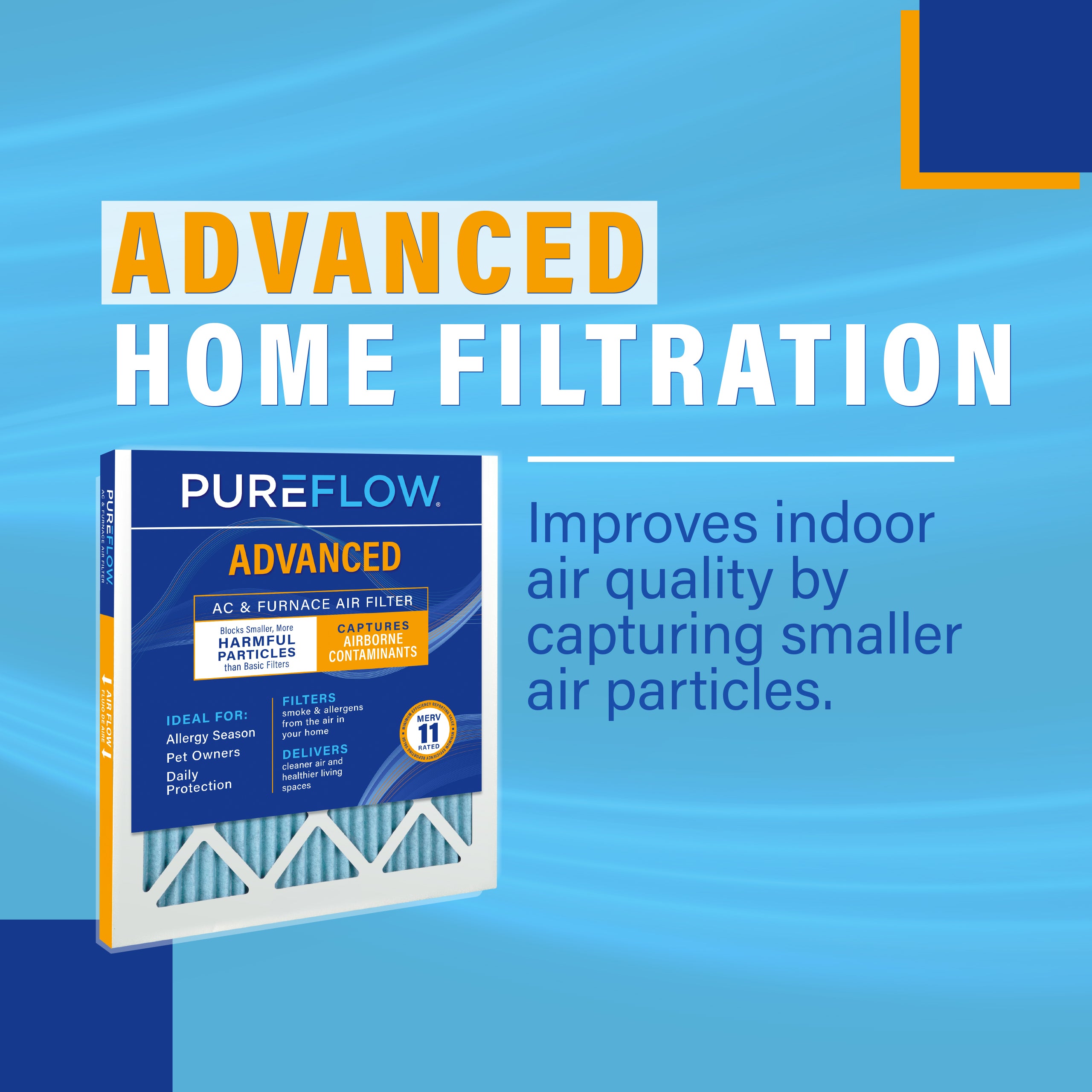 PUREFLOW Home Air Filter MERV 11, 14x24x1 Furnace Filter, 4 Layer High Efficiency Filtration for Dust, Smoke, Fumes, Pollutants (4-Pack)