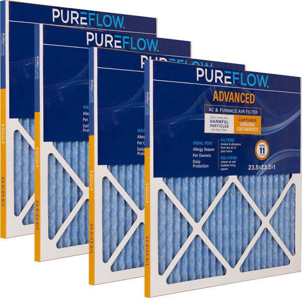 PUREFLOW Home Air Filter MERV 11, 23.5x23.5x1 Furnace Filter, 4 Layer High Efficiency Filtration for Dust, Smoke, Fumes, Pollutants (4 - Pack)