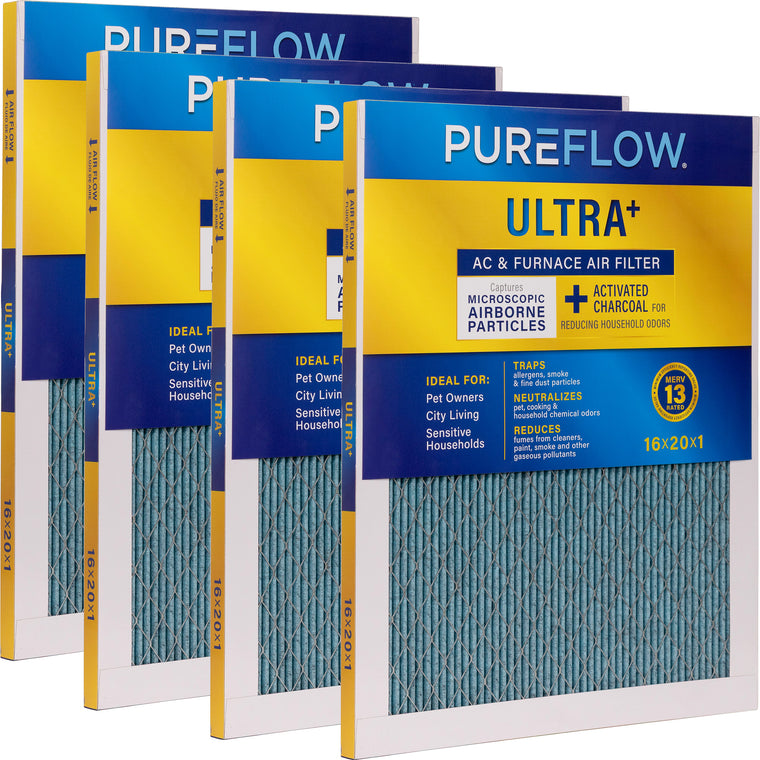 PUREFLOW, Home Furnace Air Filter 16x20x1, with 4 Layers of Advanced Filtration Technology, MERV-13 (2 - Pack)