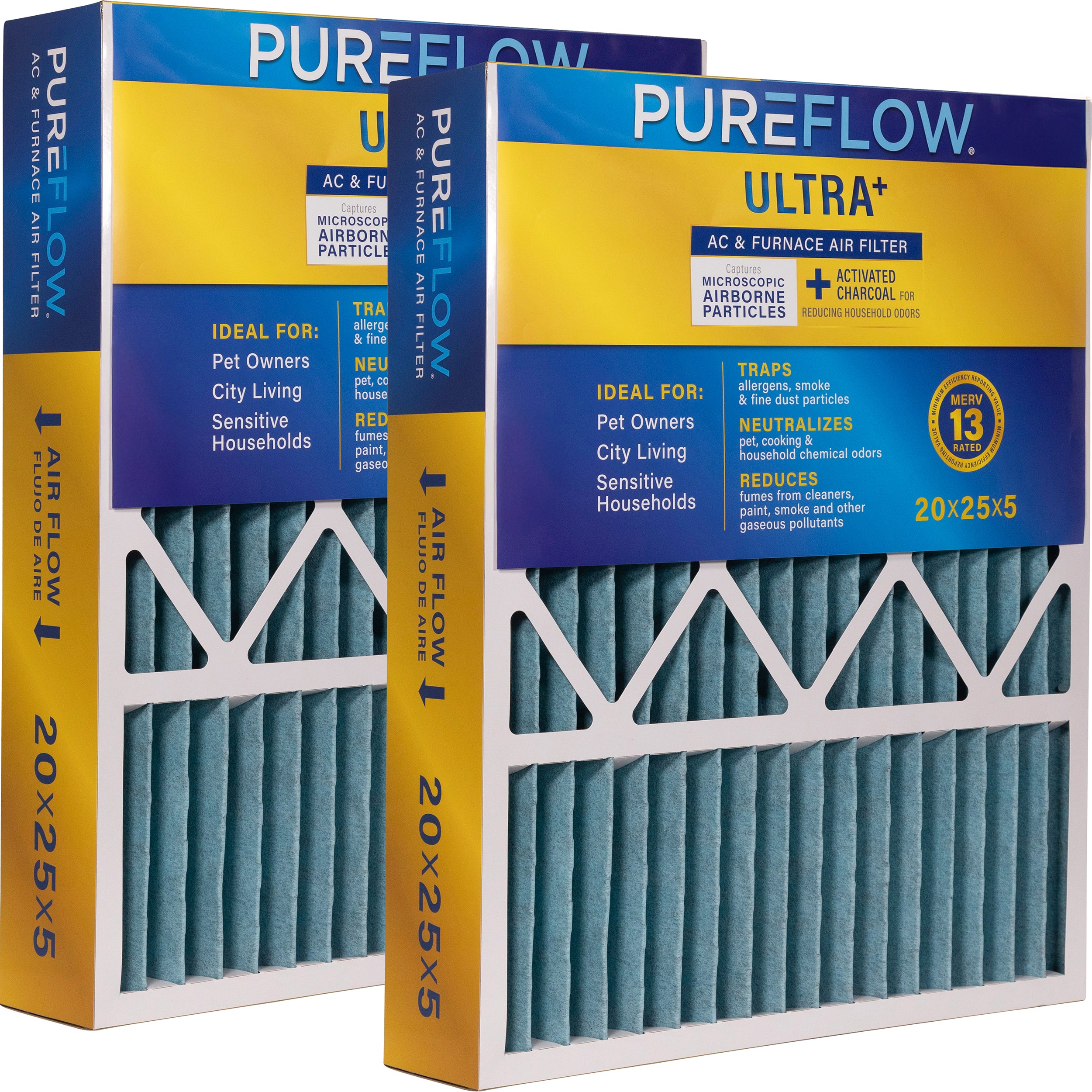 PUREFLOW, Home Furnace Air Filter 20x25x5, with 4 Layers of Advanced Filtration Technology, MERV-13 (1 - Pack)