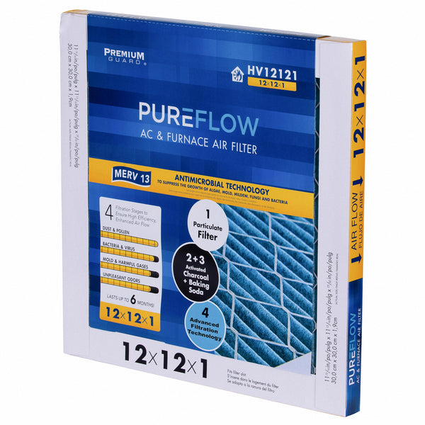 PUREFLOW, Home Furnace Air Filter 12x12x1, with 4 Layers of Advanced Filtration Technology, MERV-13 Pack of 2