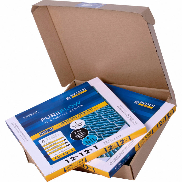 PUREFLOW, Home Furnace Air Filter 12x12x1, with 4 Layers of Advanced Filtration Technology, MERV-13 (2 - Pack)