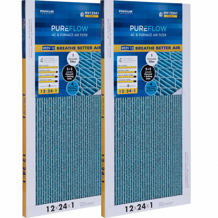 PUREFLOW, Home Furnace Air Filter 12x24x1, with 4 Layers of Advanced Filtration Technology, MERV-13 (2 - Pack)