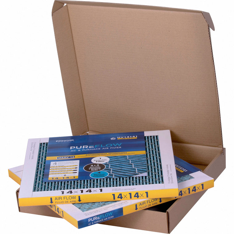 PUREFLOW, Home Furnace Air Filter 14x14x1, with 4 Layers of Advanced Filtration Technology, MERV-13 (2 - Pack)