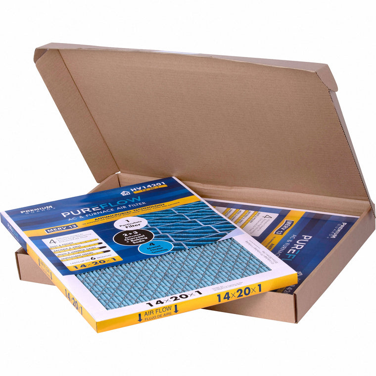 PUREFLOW, Home Furnace Air Filter 14x20x1, with 4 Layers of Advanced Filtration Technology, MERV-13 (2 - Pack)