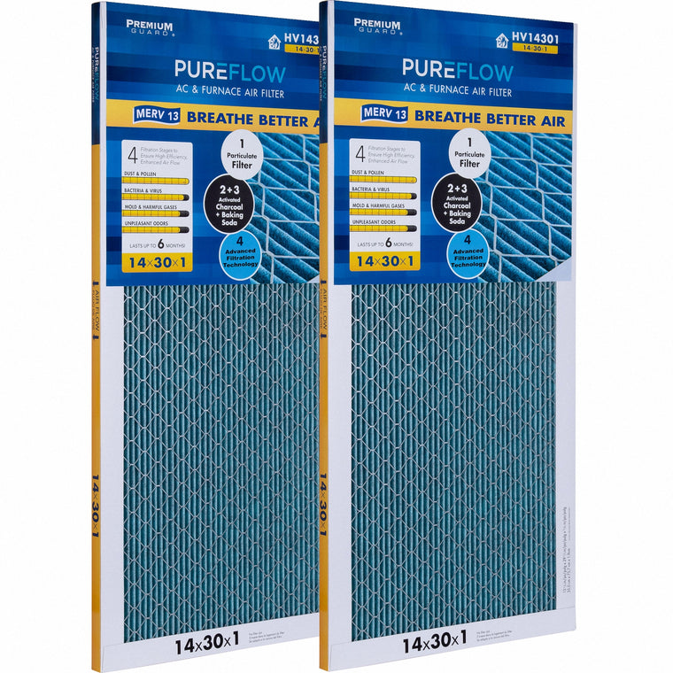 PUREFLOW, Home Furnace Air Filter 14x30x1, with 4 Layers of Advanced Filtration Technology, MERV-13 (2 - Pack)