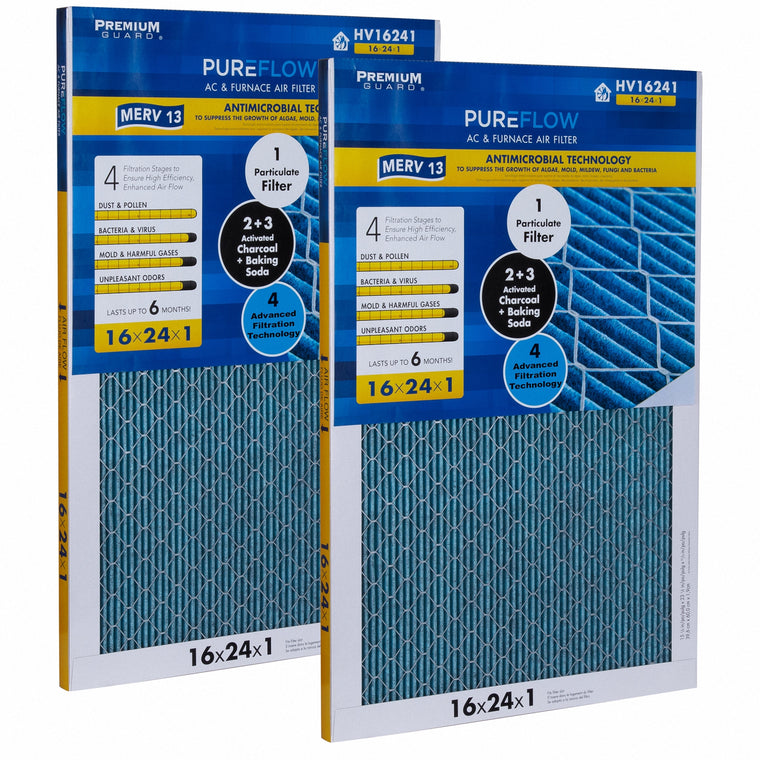 PUREFLOW, Home Furnace Air Filter 16x24x1, with 4 Layers of Advanced Filtration Technology, MERV-13 (2 - Pack)
