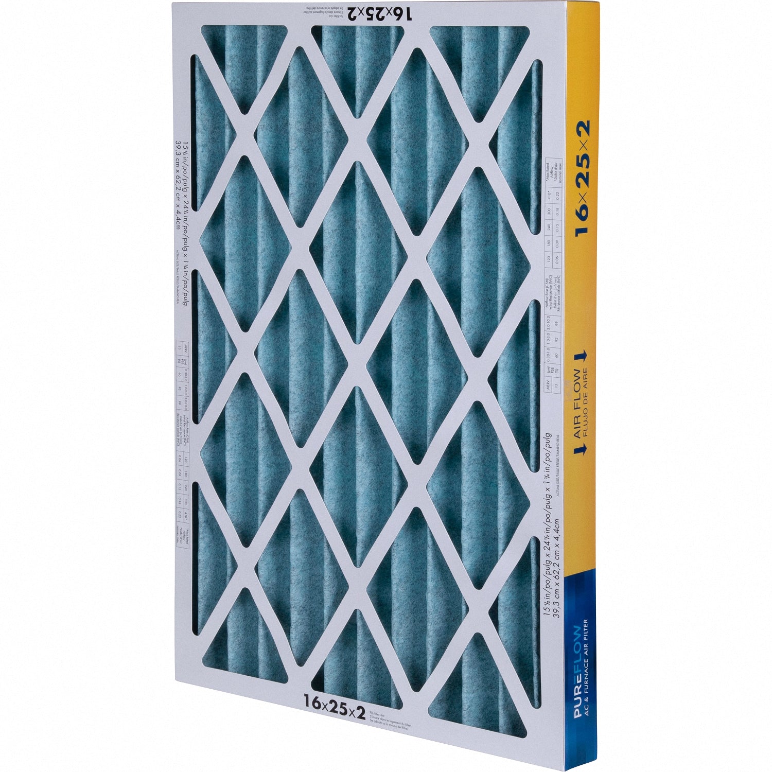 PUREFLOW, Home Furnace Air Filter 16x25x2, with 4 Layers of Advanced Filtration Technology, MERV-13 Pack of 2
