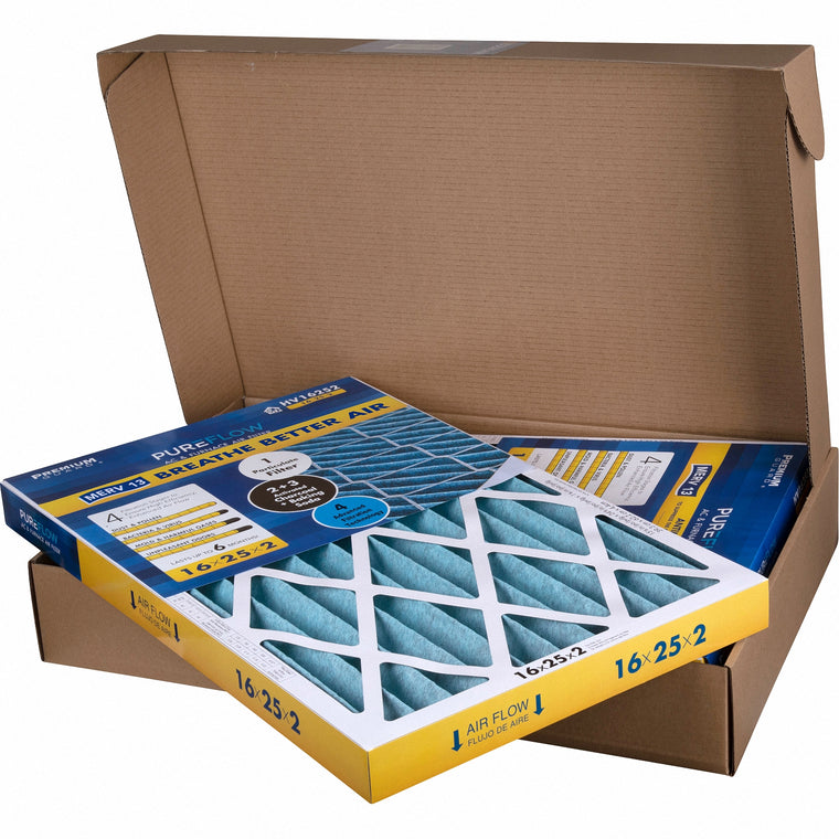 PUREFLOW, Home Furnace Air Filter 16x25x2, with 4 Layers of Advanced Filtration Technology, MERV-13 (2 - Pack)