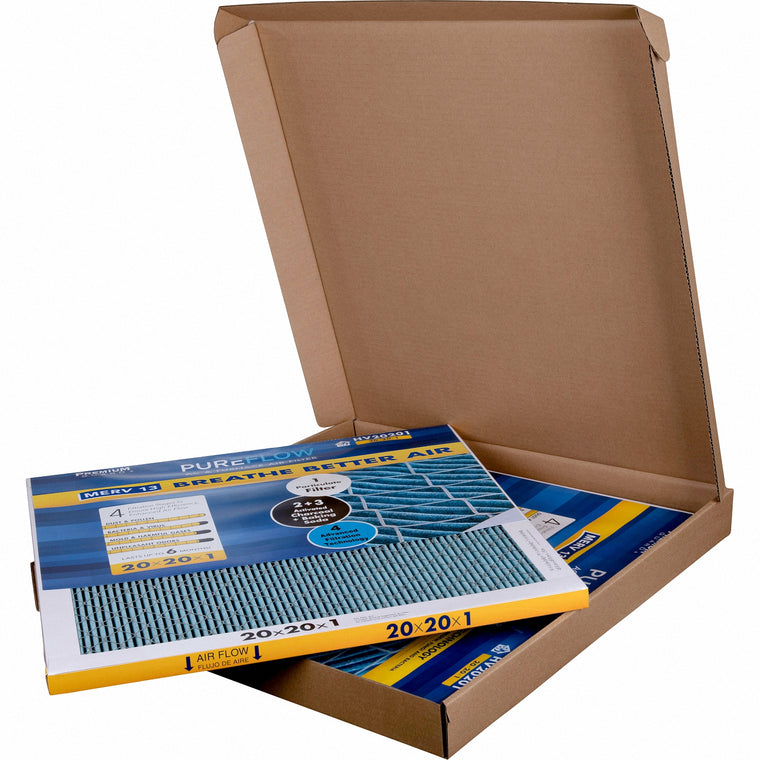 PUREFLOW, Home Furnace Air Filter 20x20x1, with 4 Layers of Advanced Filtration Technology, MERV-13 (2 - Pack)