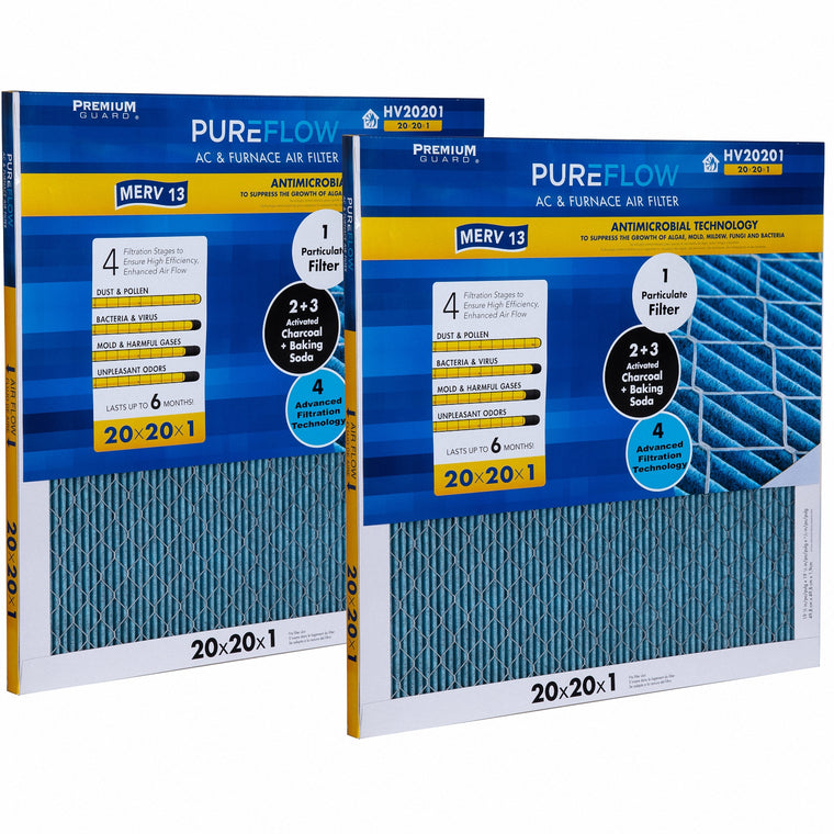 PUREFLOW, Home Furnace Air Filter 20x20x1, with 4 Layers of Advanced Filtration Technology, MERV-13 (2 - Pack)