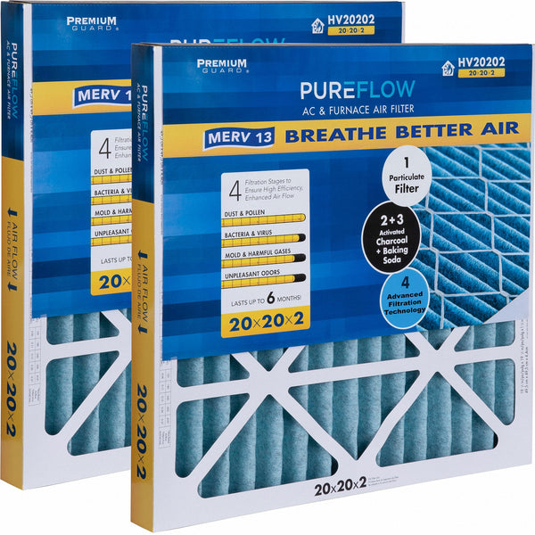 PUREFLOW, Home Furnace Air Filter 20x20x2, with 4 Layers of Advanced Filtration Technology, MERV-13 Pack of 2