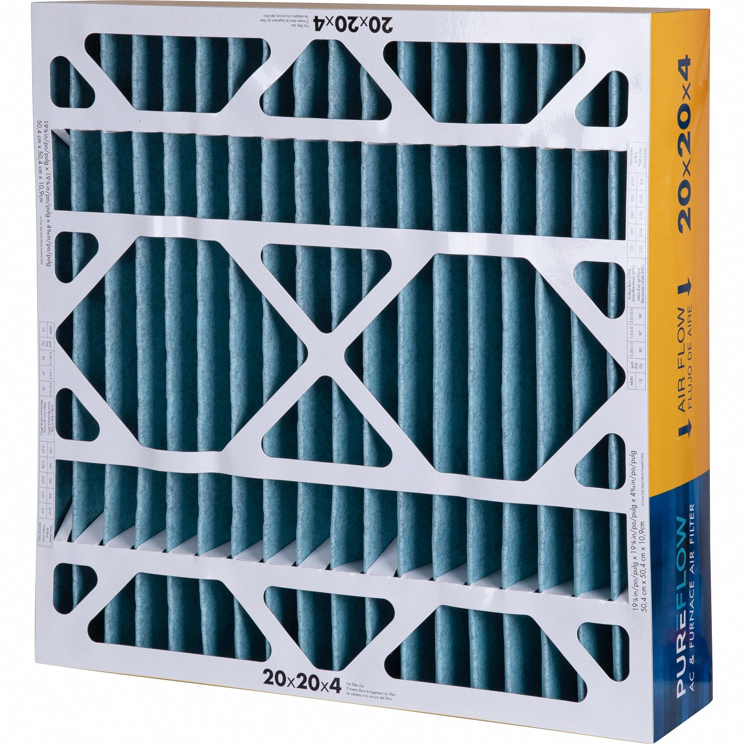 PUREFLOW, Home Furnace Air Filter 20x20x4, with 4 Layers of Advanced Filtration Technology, MERV-13 Pack of 1