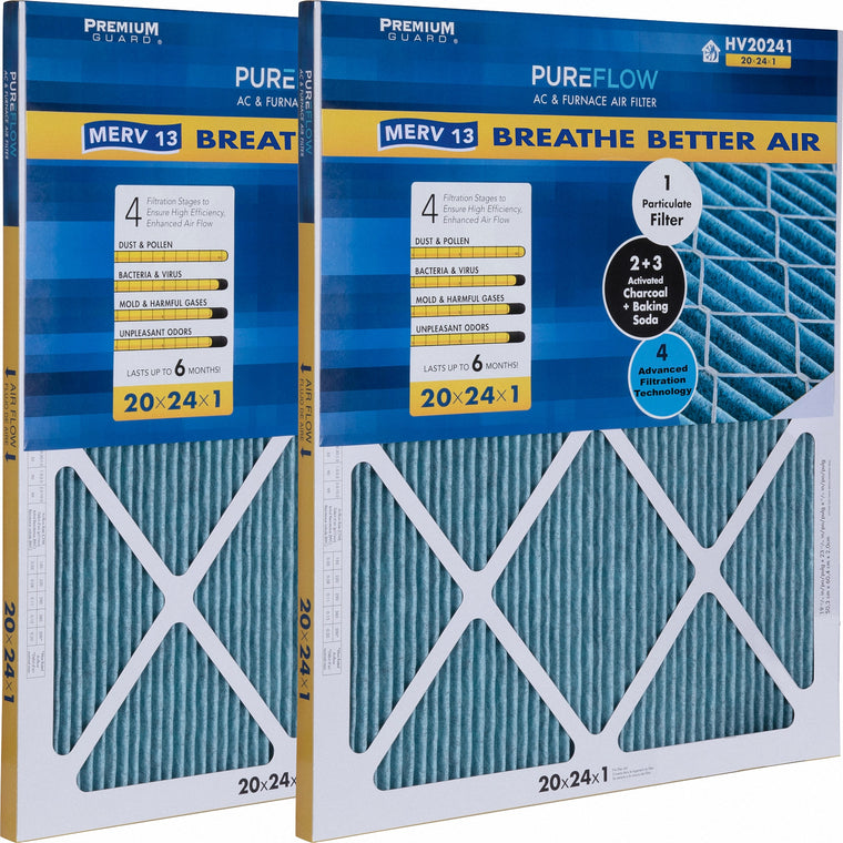 PUREFLOW, Home Furnace Air Filter 20x24x1, with 4 Layers of Advanced Filtration Technology, MERV-13 (2 - Pack)