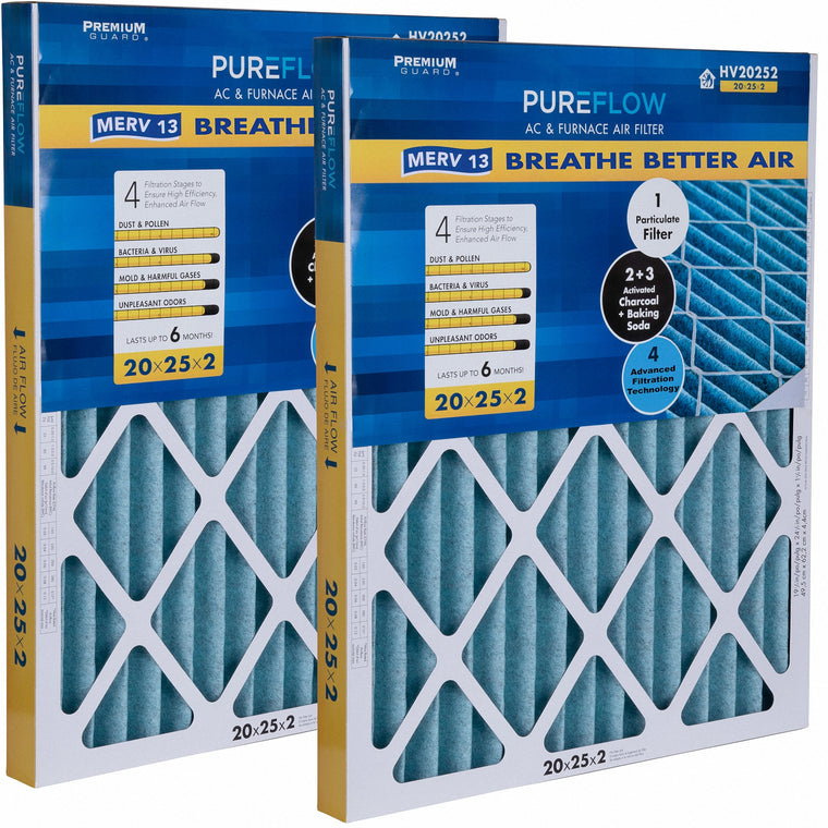 PUREFLOW, Home Furnace Air Filter 20x25x2, with 4 Layers of Advanced Filtration Technology, MERV-13 (2 - Pack)