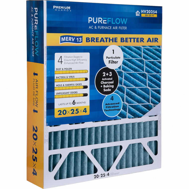 PUREFLOW, Home Furnace Air Filter 20x25x4, with 4 Layers of Advanced Filtration Technology, MERV-13 (1 - Pack)