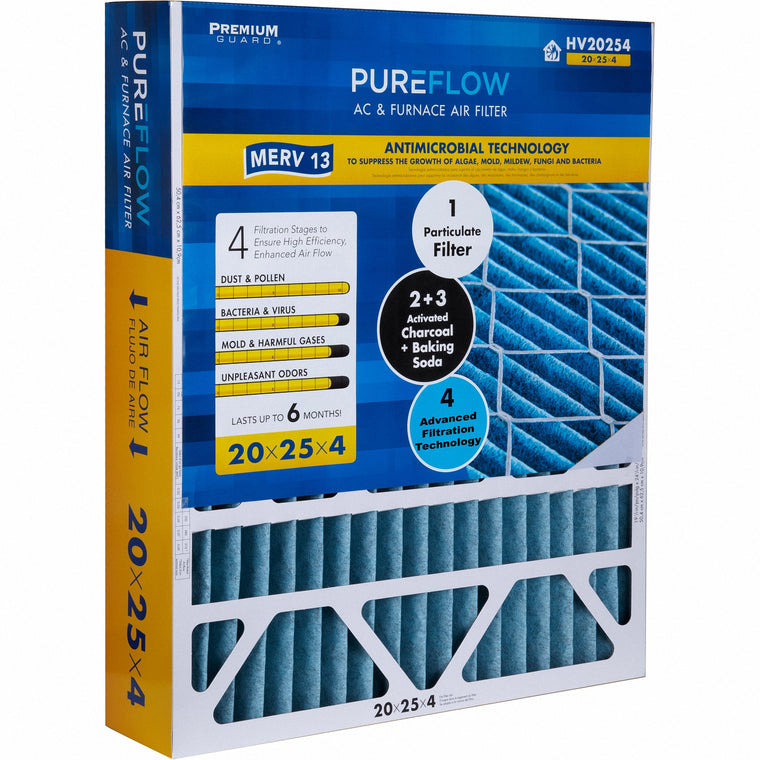 PUREFLOW, Home Furnace Air Filter 20x25x4, with 4 Layers of Advanced Filtration Technology, MERV-13 (1 - Pack)